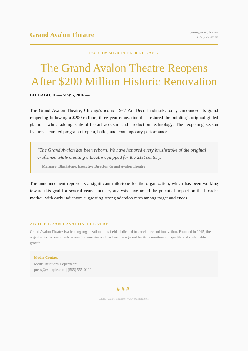 Art Deco Modern Press Release